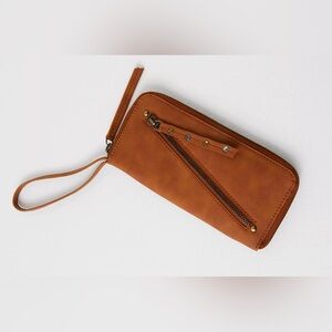 NEW Free People Distressed Vegan Wallet Brown Travel Wristlet Zip Boho Compact